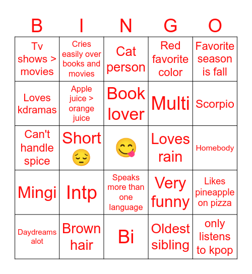 Oli Bingo Card