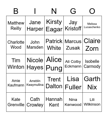 Australian Authors Bingo Card