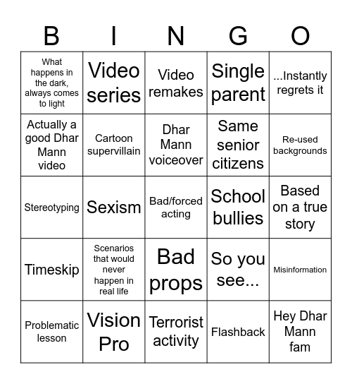 Dhar Mann Bingo Card