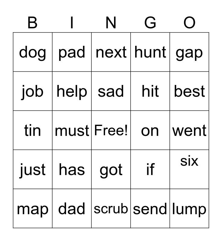 UFLI short vowel sonds Bingo Card