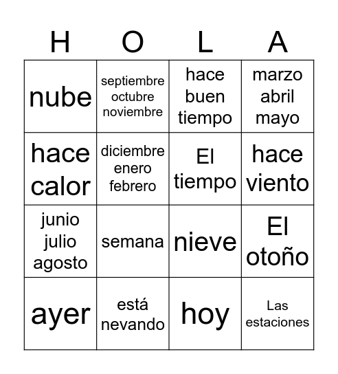 El tiempo y la estaciones Bingo Card