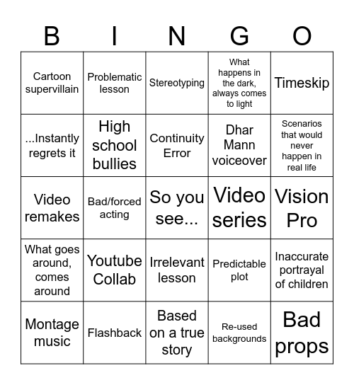 Dhar Mann Bingo Card