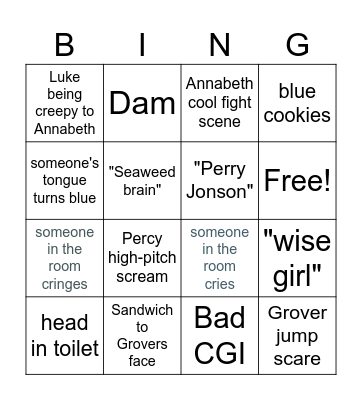 Percy Jackson Bingo Card