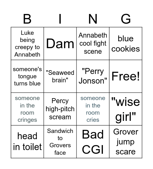 Percy Jackson Bingo Card