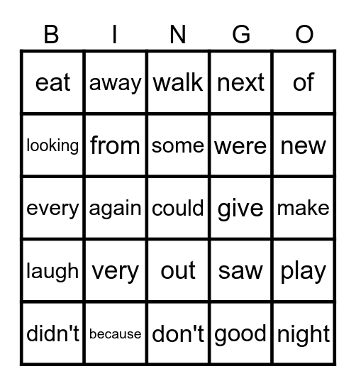 Site Word Bingo Levels G, H, and I Bingo Card