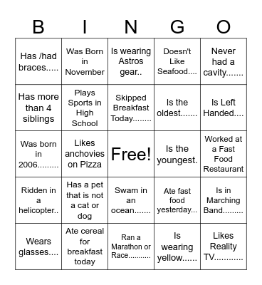 Thanksgiving BINGO Find Someone Who... Bingo Card