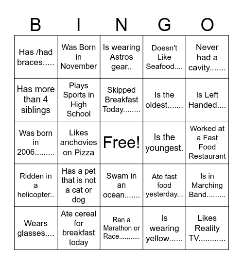 Thanksgiving BINGO Find Someone Who... Bingo Card