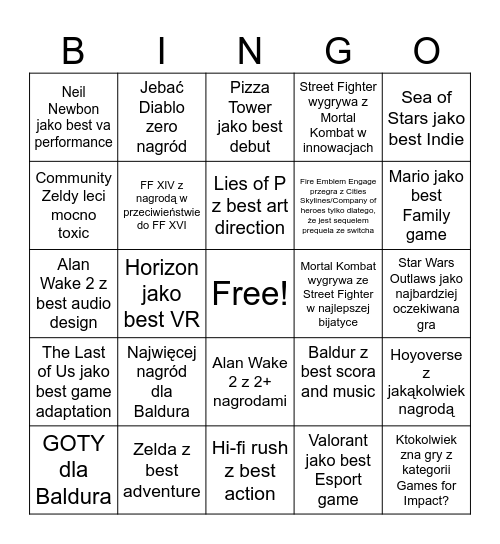 Game Awards - by ludologawka Bingo Card