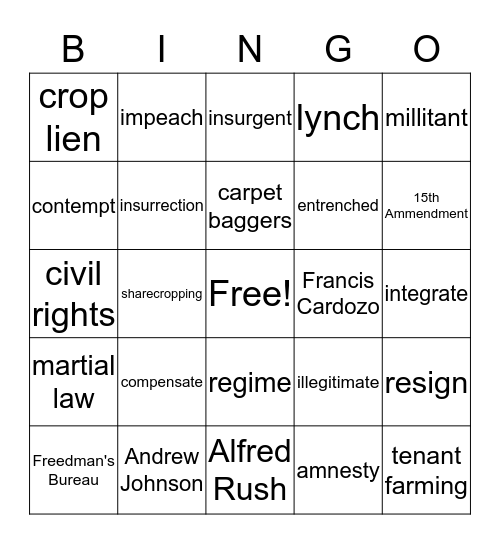 Reconstruction in the South Bingo Card