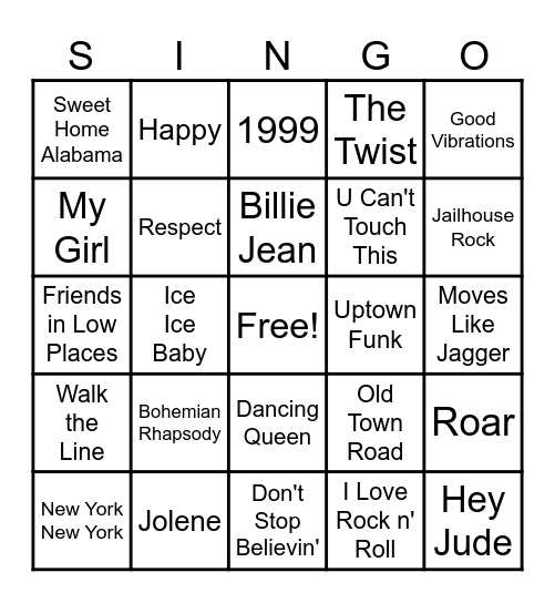 SINGO! Bingo Card