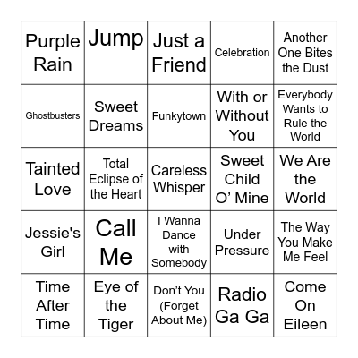 80s Music Bingo! Bingo Card