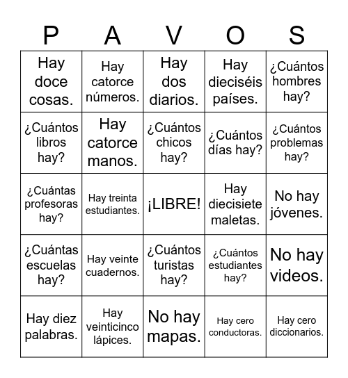 PAVOS Bingo Card