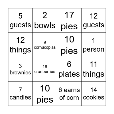 Thanksgiving Bingo Card