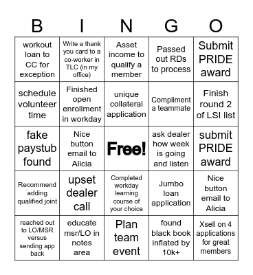 UW BINGO Card