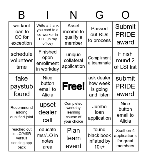 UW BINGO Card