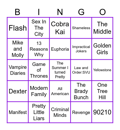 TV SHOW MUSIC BINGO #2 Bingo Card