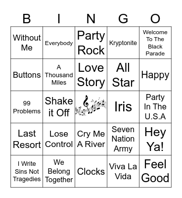Millenial Hits Bingo Card