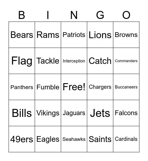 Football Bingo - NFL Bingo Card