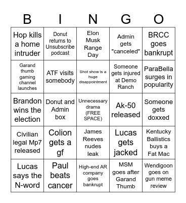 2024 Guntube Bingo Card