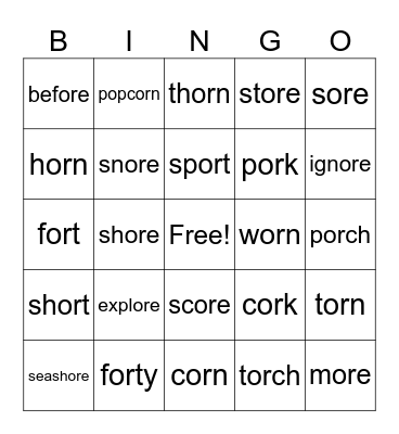 "or" words no images Bingo Card