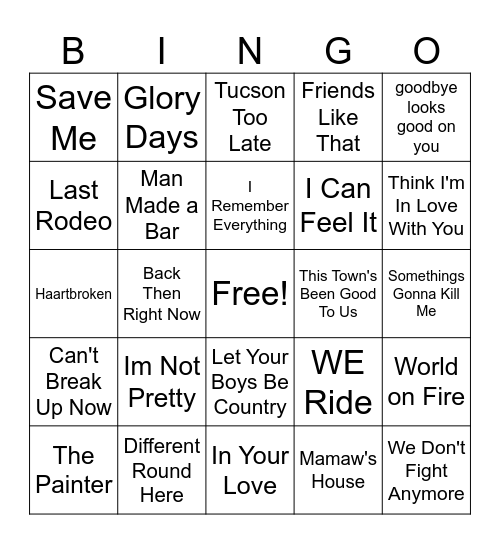 Hot Country Bingo Card