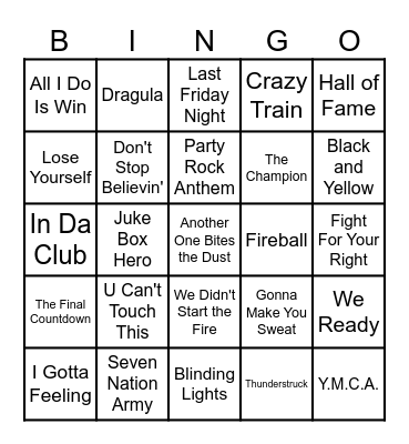 Game Day Music Bingo Card