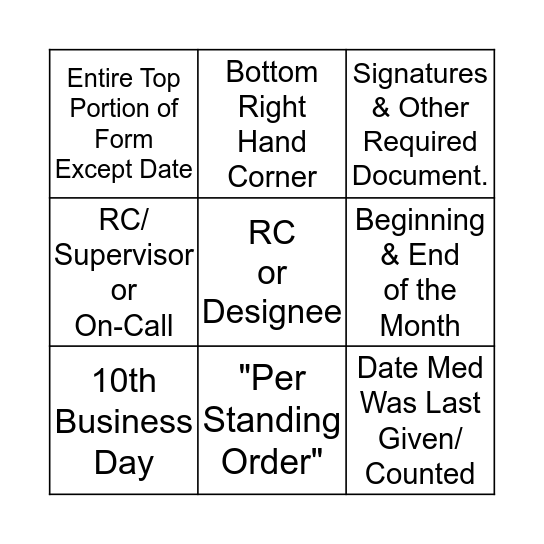 RC In-Service Bingo Card