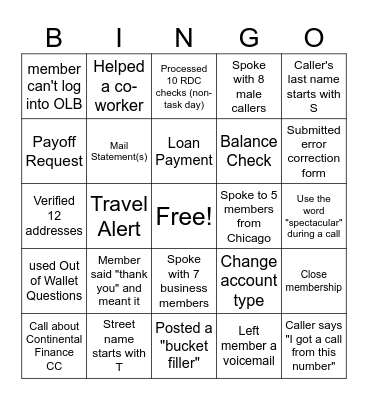 Call Center BINGO Card