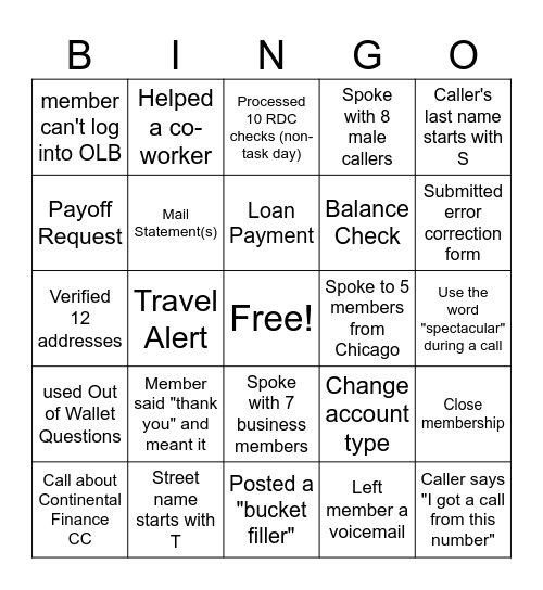 Call Center BINGO Card