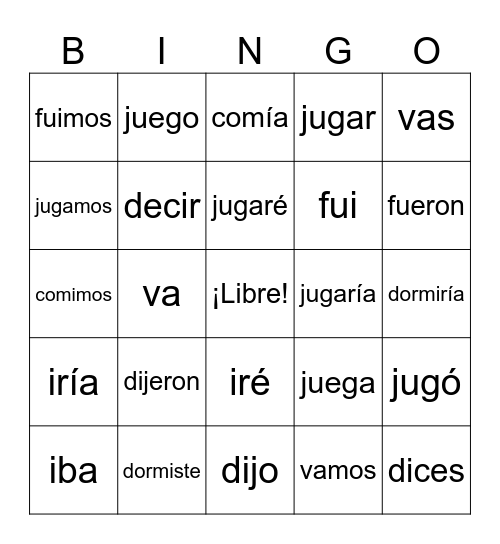 Sweet 16 ALL TENSES Bingo Card