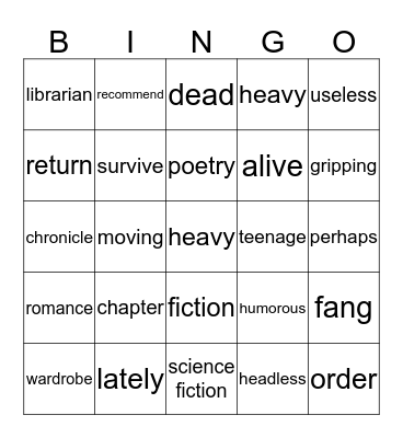 Reading books Bingo Card