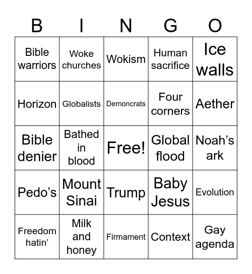 Flat Earth Debate Bingo Card