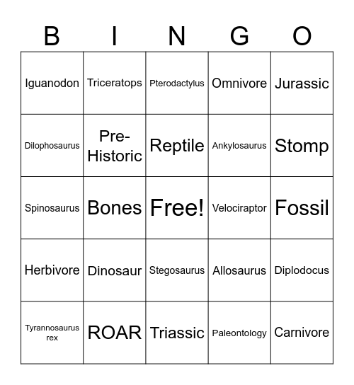 Dinosaur Bingoooooooooo Bingo Card