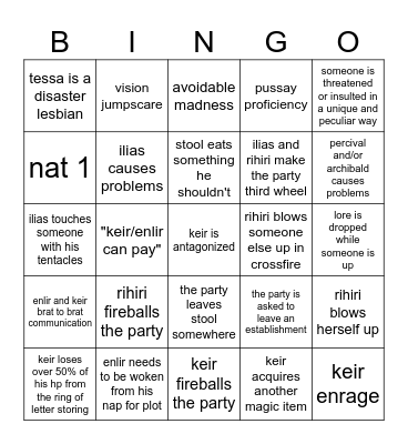 underbrats Bingo Card