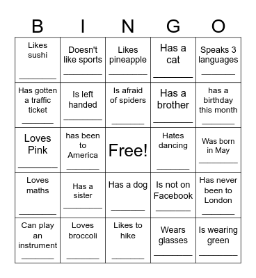 Conversation Bingo Card