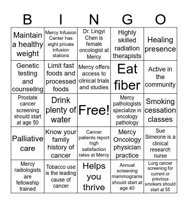 Mercy Cancer Care at Mercy Fitzgerald Hospital Bingo Card