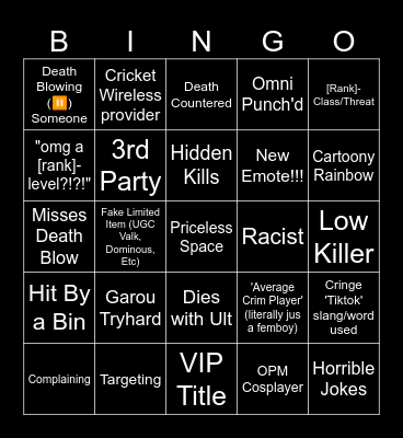 Strongest Battleground's Playerbase Bingo Card
