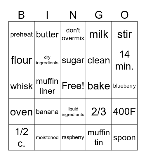 Muffins! Bingo Card