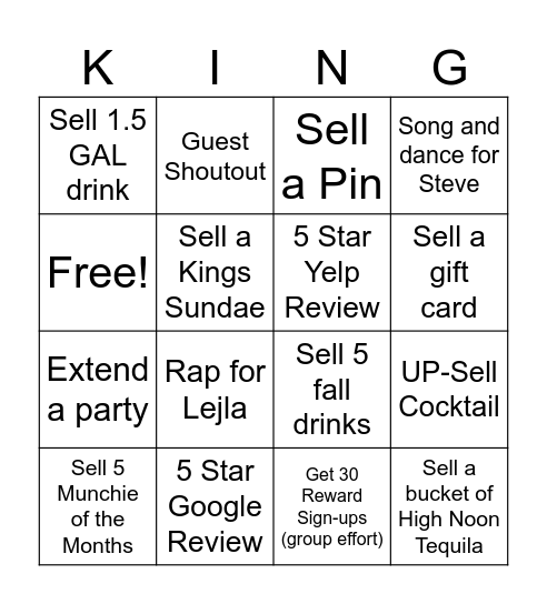 Kings Bingo Card