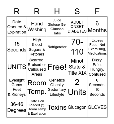 Insulin Re-Certification Bingo Card