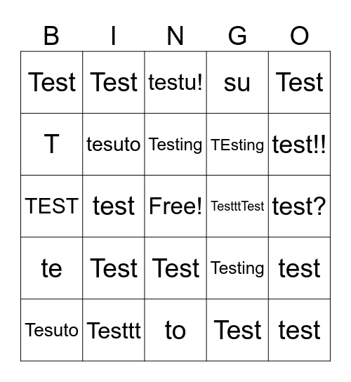 Test Bingo Card