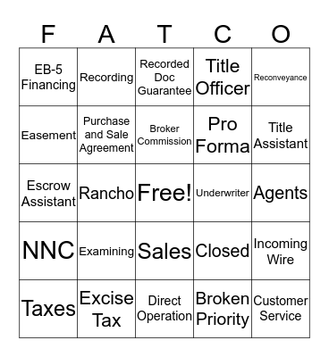FATCO Bingo Card