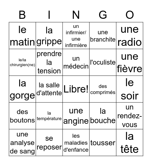 French 3 Unit 7 Vocab. Quiz Prep- J. Bowers Bingo Card