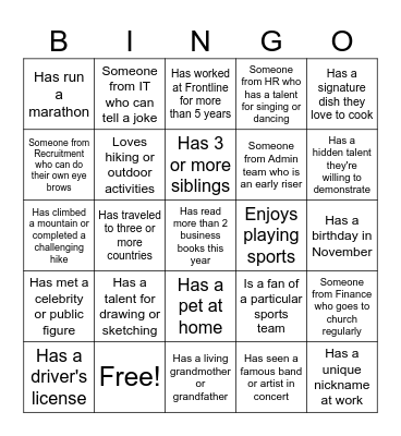 Networking Bingo Card