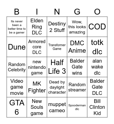 GOTY 2023 Bingo Card