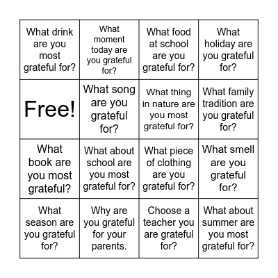 Grateful Bingo Card