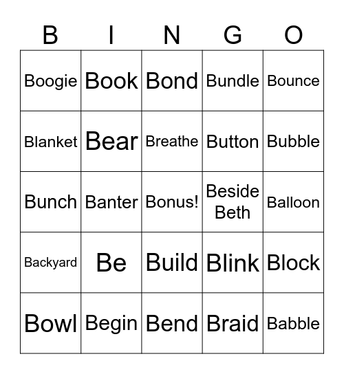 Beth's Birthday Blackout Bingo Card
