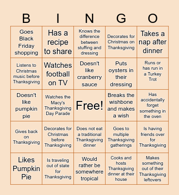 Thanksgiving BINGO Find Someone Who... Bingo Card