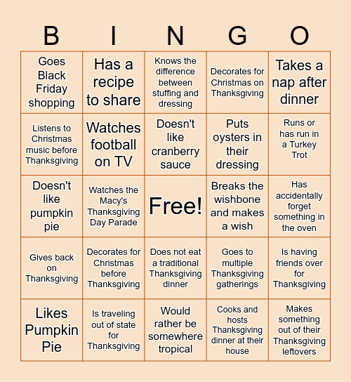 Thanksgiving BINGO Find Someone Who... Bingo Card