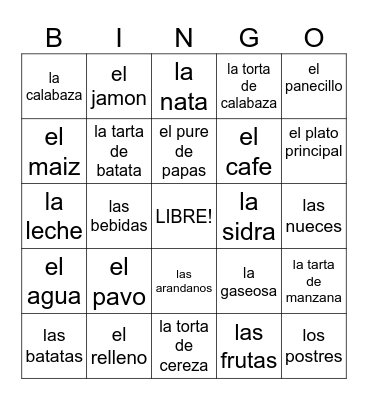Día de Accion de Gracias Bingo Card